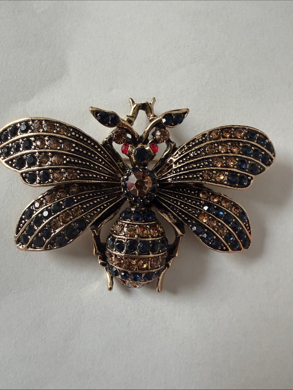 Crystal Bee Brooch Pin in Navy and Champagne